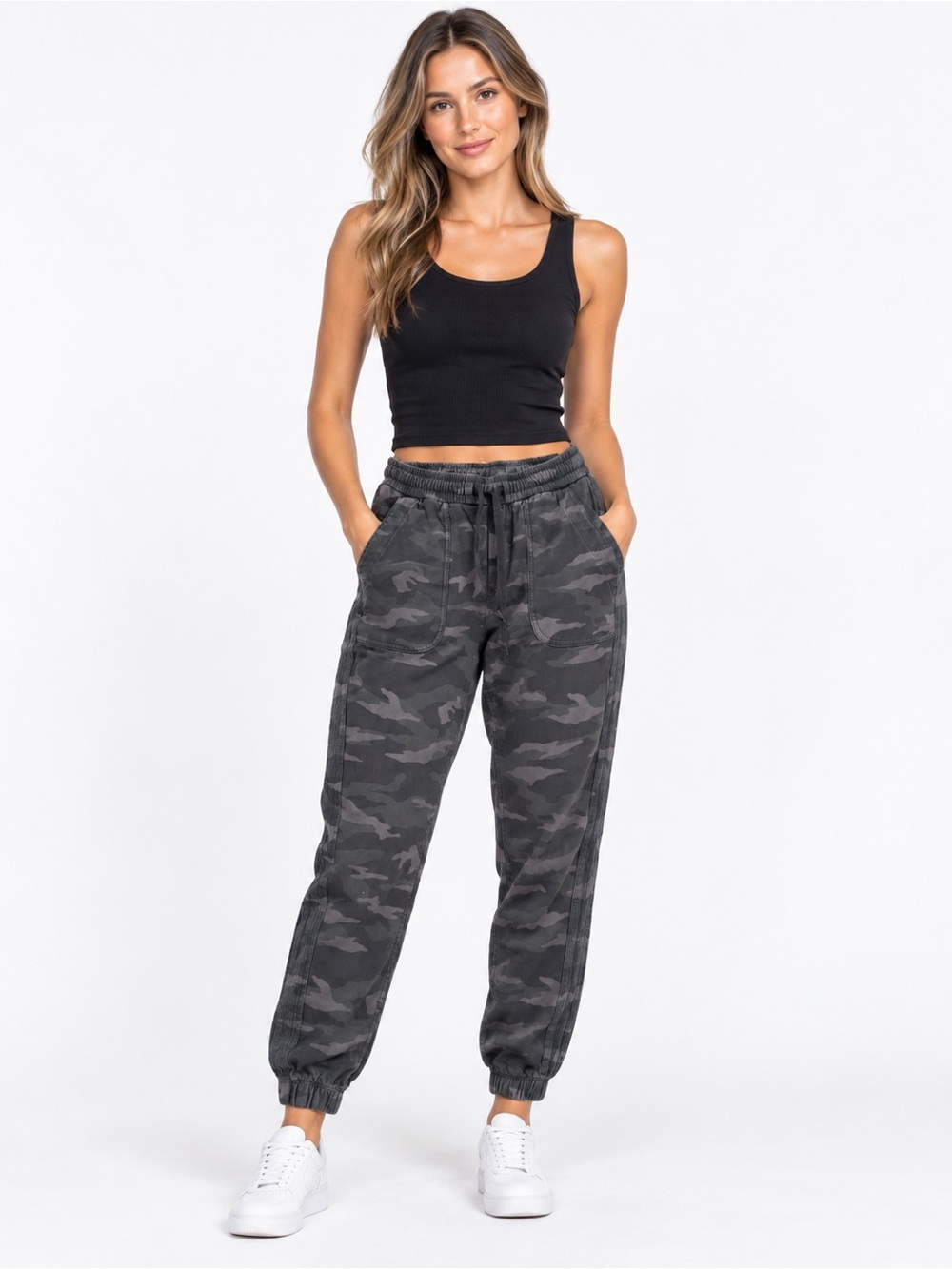 Athleta Farallon Camo Jogger Pants Size 4 Black Gray Drawstring